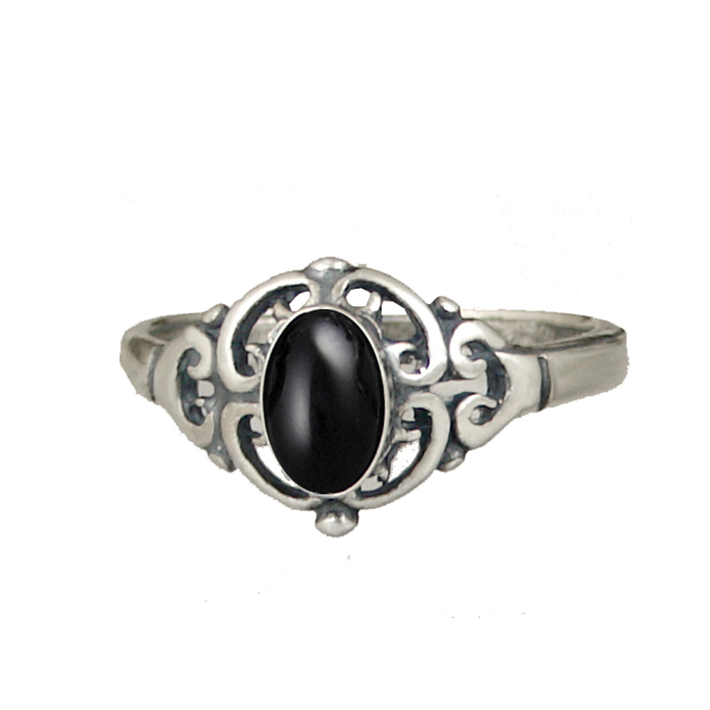 Sterling Silver Filigree Ring With Black Onyx Size 4